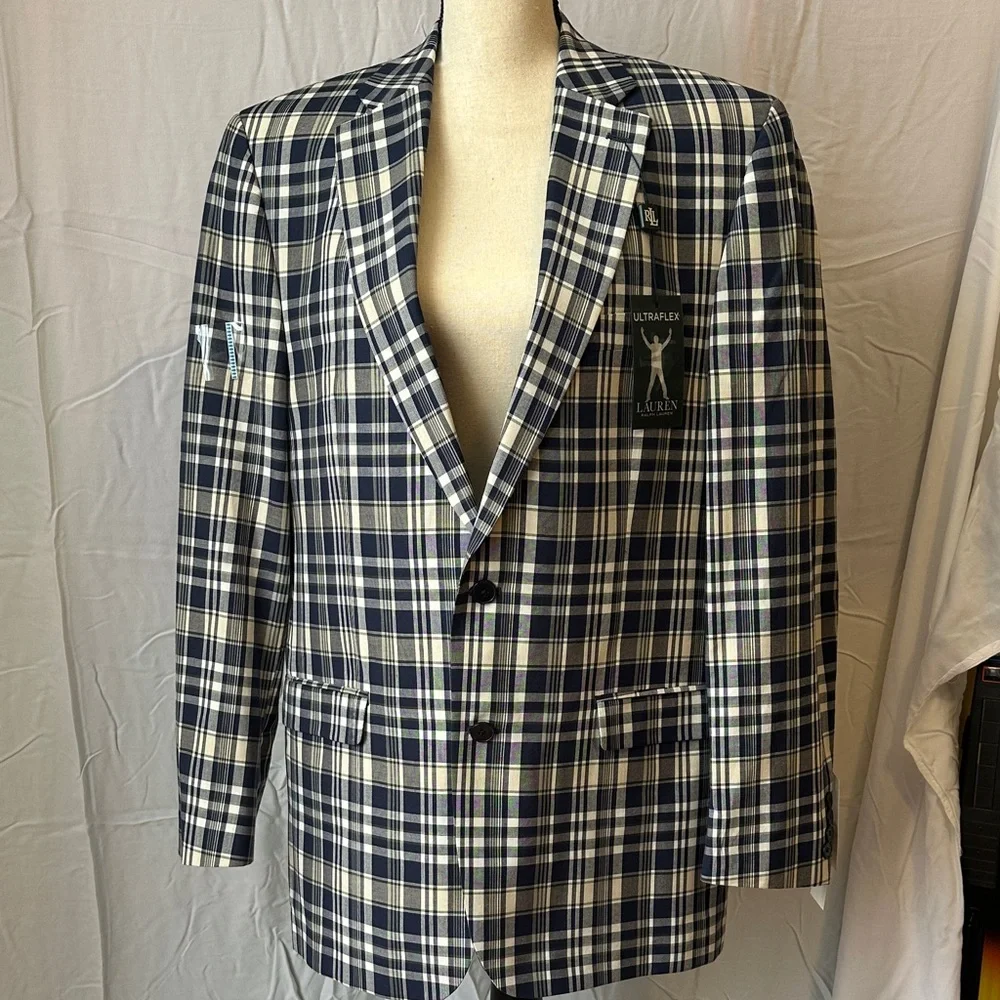 Ralph Lauren Navy and White Plaid Blazer - Picture 1 of 4
